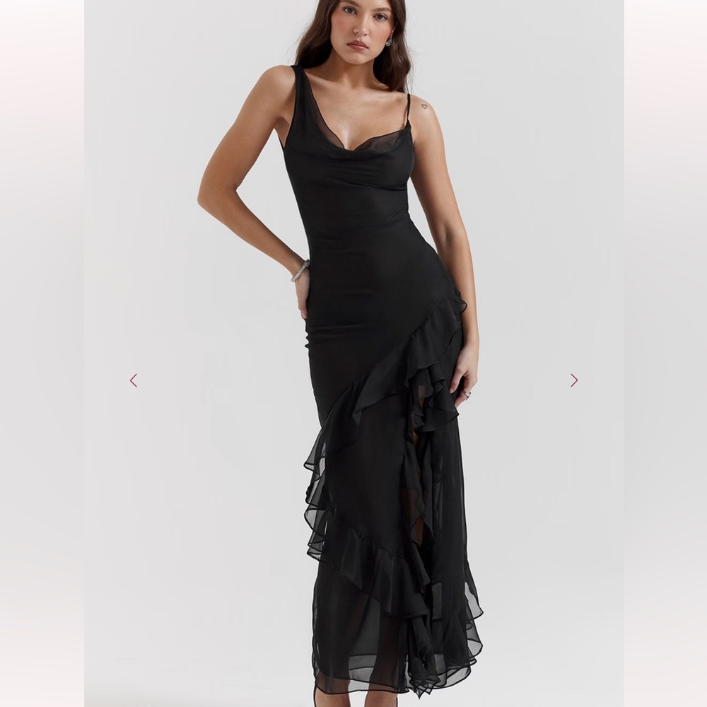 House of cb Elegant Black Ruffle Dress - Picture 2 of 7